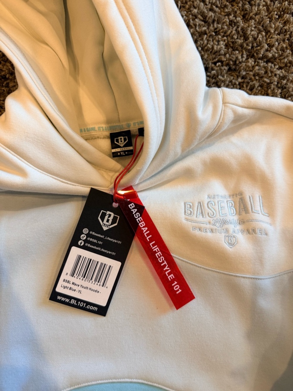 Baseball Division Kids Colorblock Hoodie - Light Blue & White - Picture 2 of 3